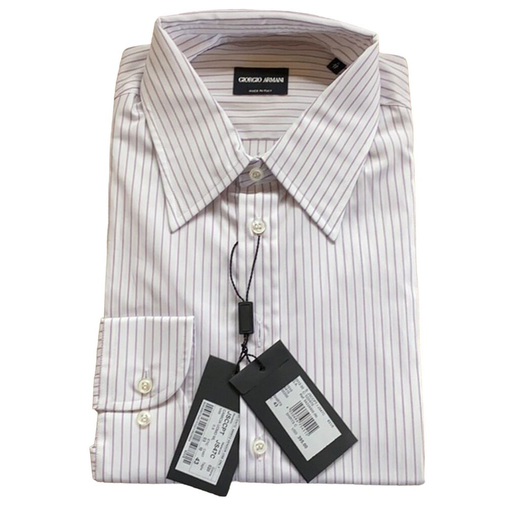 NEW $595 Giorgio Armani Black Label Dress Shirt! e 43 US 17 Long White Striped